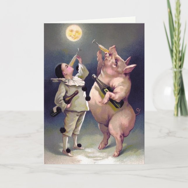 Vintages Trinkschwein - Weihnachtskarte Feiertagskarte (Vorderseite)