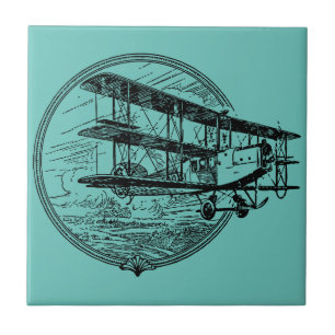 Vintages Triplane Zeichn - Retro Aviation Art Fliese