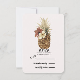 Vintages tropisches Ananas-Hibiskus-Hochzeit UAWG RSVP Karte