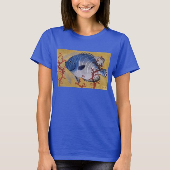 Vintages tropisches blaues Meer T-Shirt (Vorderseite)