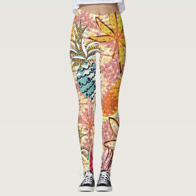 Vintages tropisches Fruchtmuster Leggings (Vorderseite)