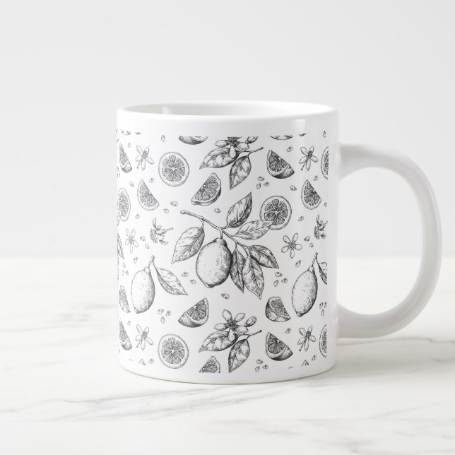 Vintages tropisches FruchtZitronenmuster Jumbo-Tasse (Rechts)