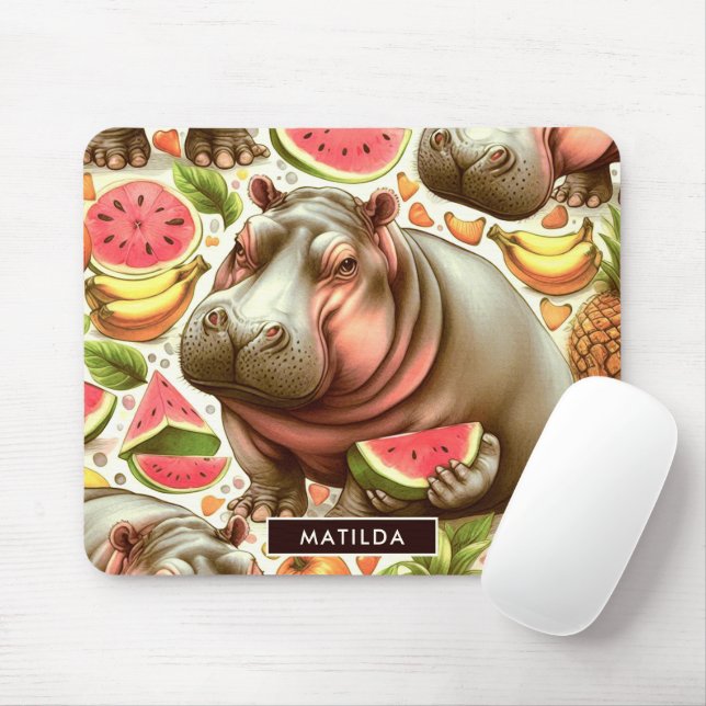 Vintages tropisches Hippopotamusmuster Mousepad (Mit Mouse)