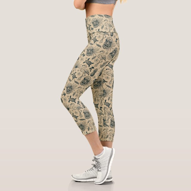 Vintages tropisches Muster Capri Leggings (Links)