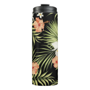 Vintages tropisches Muster mit Blume des Hibiskus Thermosbecher