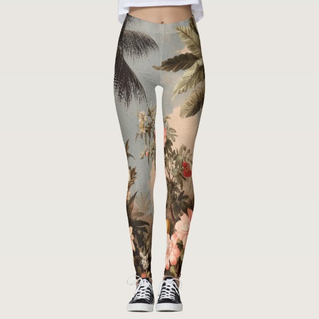 Vintages tropisches Paradies mit Palmen Leggings (Vorderseite)