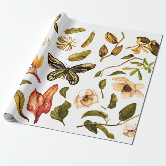 Vintages tropisches Set mit abgeschieden obje Geschenkpapier (Ungerollt)