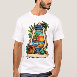 "Vintages tropisches Sonnenuntergang Enamel Button T-Shirt
