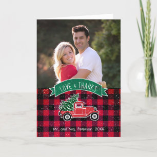 Vintages Truck Red Buffalo Kariert Holiday Foto Dankeskarte