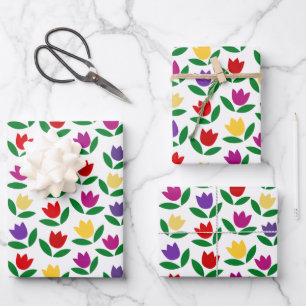 Vintages Tulip-Blume-Muster Geschenkpapier Set