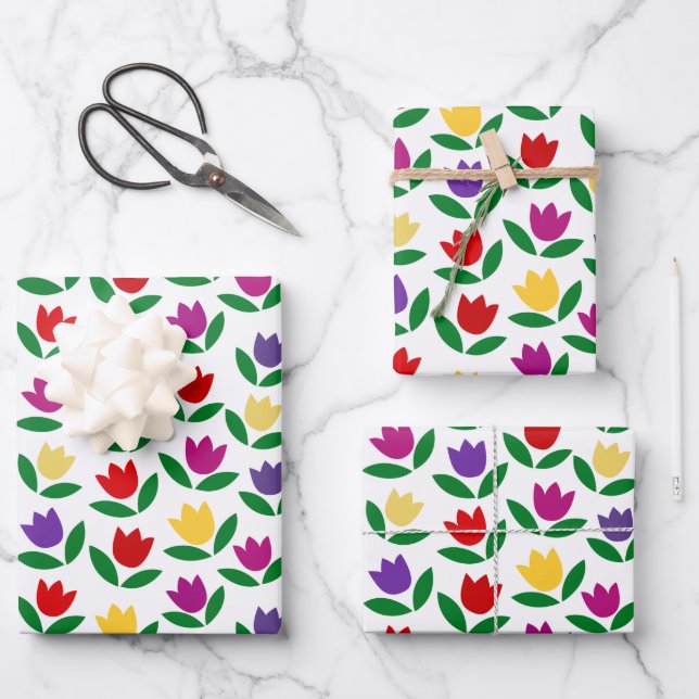 Vintages Tulip-Blume-Muster Geschenkpapier Set (Vorderseite)