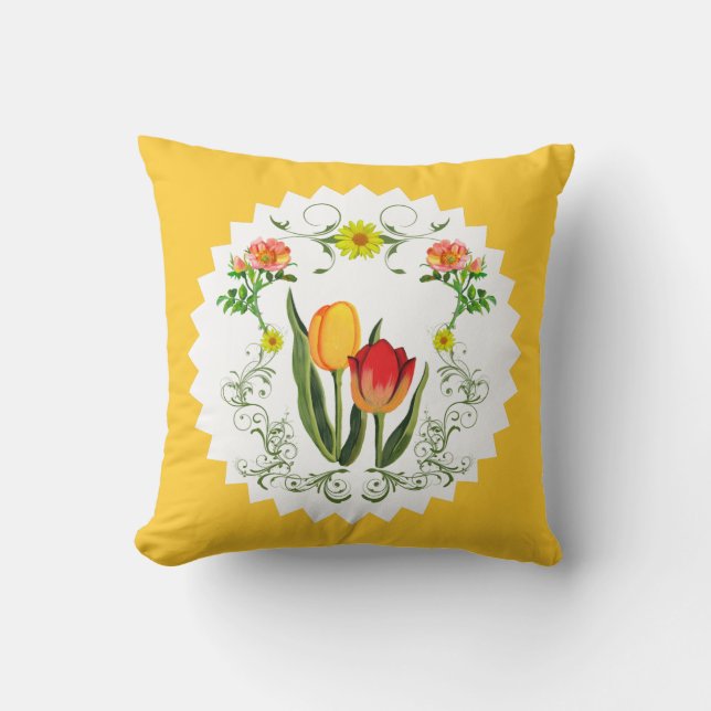 Vintages Tulpe-Kissen Kissen (Vorderseite)