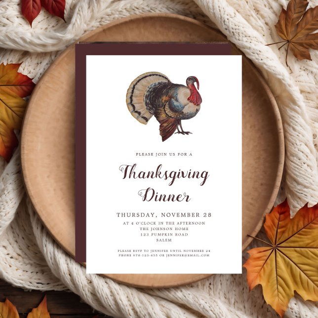 Vintages Türkei Erntedank Dinner Party Einladung (Vintage Turkey Thanksgiving Dinner Party Invitation)