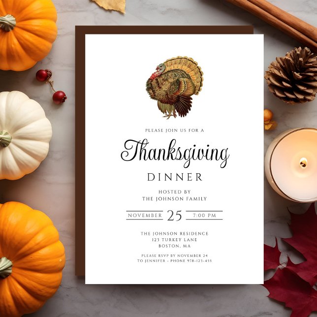 Vintages Türkei Erntedank Einladung (Elegant Turkey Thanksgiving Dinner Invitation)