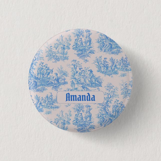 Vintages türkisblaues Jouilongramm Button (Vorderseite)