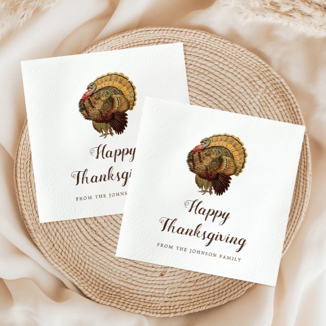 Vintages türkisches Glück Erntedankfest Napkins Serviette (Vintage Turkey Happy Thanksgiving Dinner Napkins)