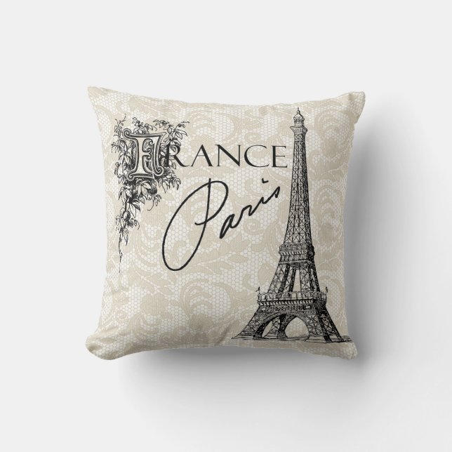 Vintages Turmkissen Paris Frankreich Eiffel Kissen (Vorderseite)