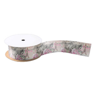 Vintages Typoschwarzrosa Blumenturm paris Eiffel Satinband