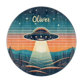 Vintages UFO bei Sonnenuntergang Personalisiert Schneidebrett