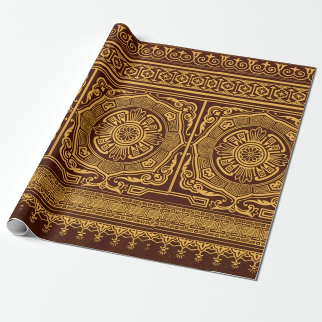 Vintages und braunes japanisches Dekorationsmuster Geschenkpapier (Ungerollt)