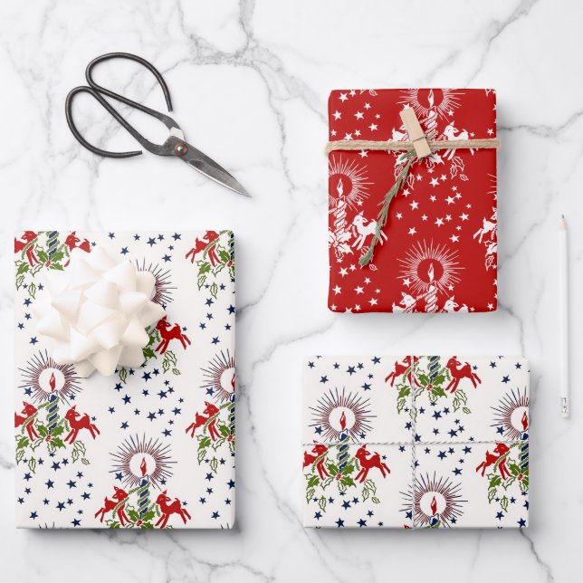 Vintages Urlaubsglühen: Kerzen und Lämmer Geschenkpapier Set (Vorderseite)