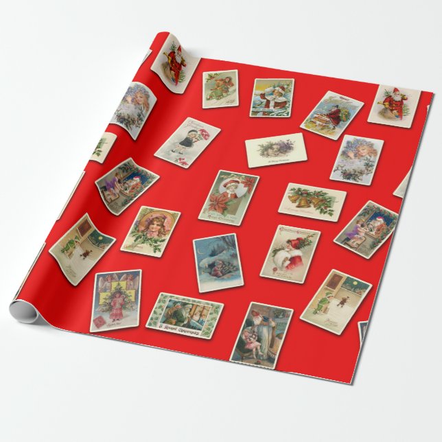 Vintages Urlaubskartenmuster Geschenkpapier (Ungerollt)