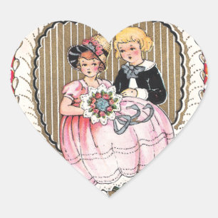 Vintages Valentinbild Herz-Aufkleber