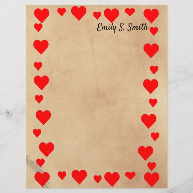 Vintages Valentine Heart Border Writer Paper (Vorderseite)