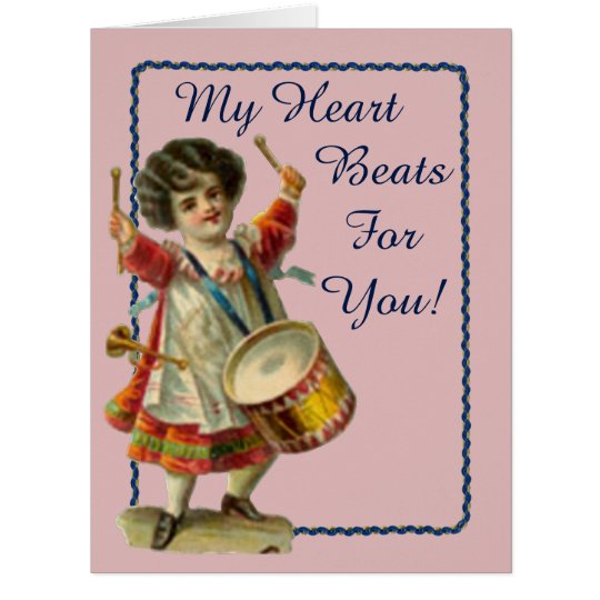 Vintages Valentine-Schlagzeuger-Mädchen Karte