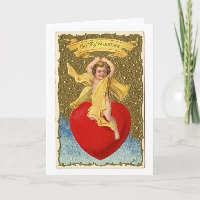 Vintages Valentine - zu Ihren Diensten Feiertagskarte (Vorderseite)