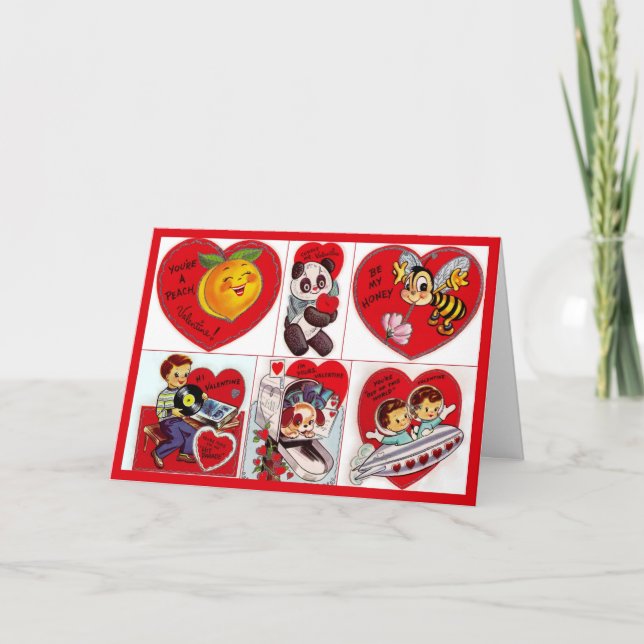 Vintages Valentines-Raum-Schiff Feiertagskarte (Vorderseite)