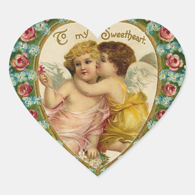 Vintages Valentinherz Herz-Aufkleber (Vorderseite)