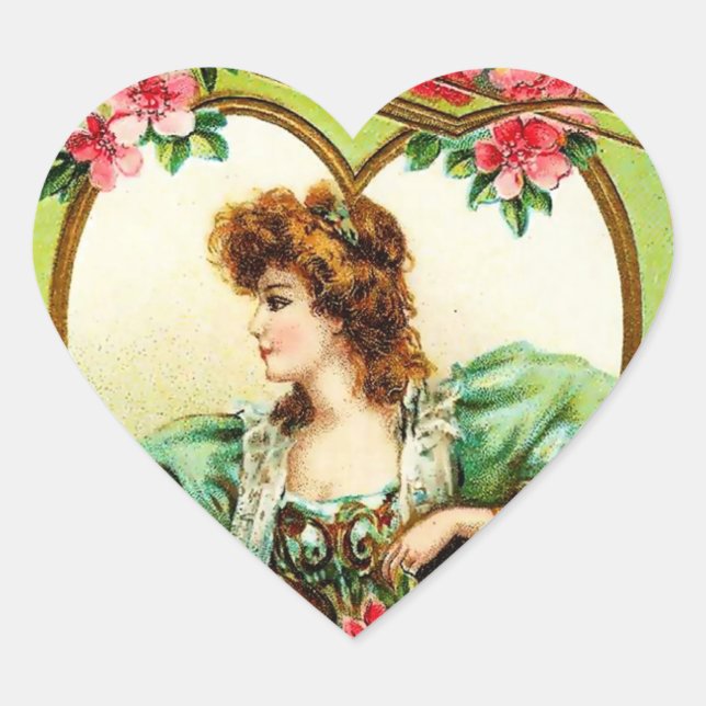 Vintages Valentinherz Herz-Aufkleber (Vorderseite)