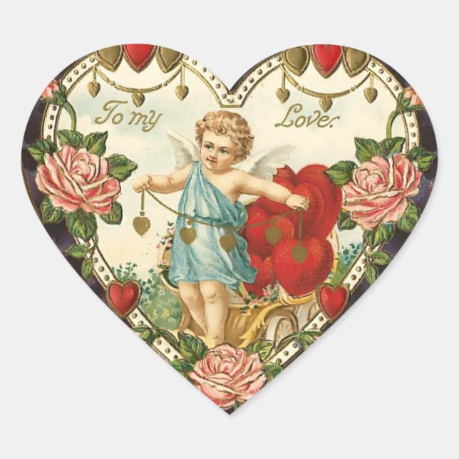 Vintages Valentinherz Herz-Aufkleber (Vorderseite)