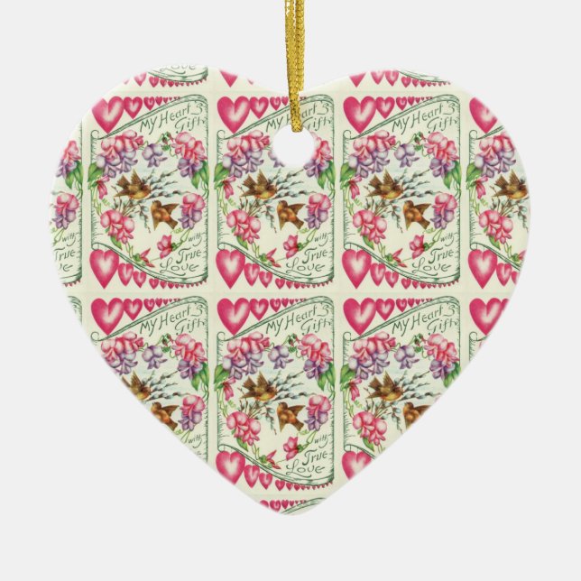 Vintages Valentinherz Keramik Ornament (Vorne)