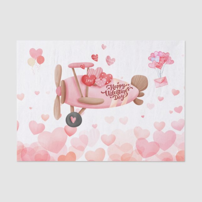 Vintages Valentintagsherz des Flugzeugs, Ballons Seidenpapier (Vorderseite)