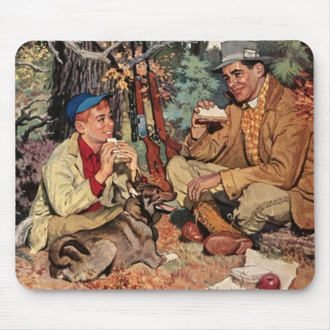 Vintages Vater-Sohn-Jagd-Gewehr-Picknick Mousepad (Vorne)