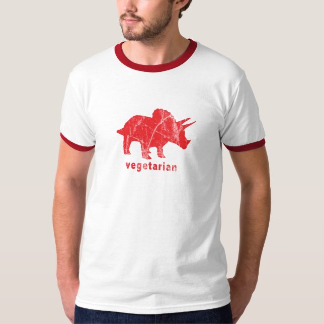 Vintages vegetarisches Triceratops-Rot T-Shirt (Vorderseite)