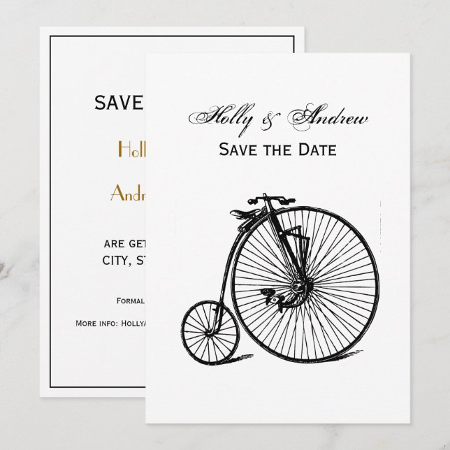 Vintages Velocipede Penny Farthing Fahrrad Einladung (Vorne/Hinten)
