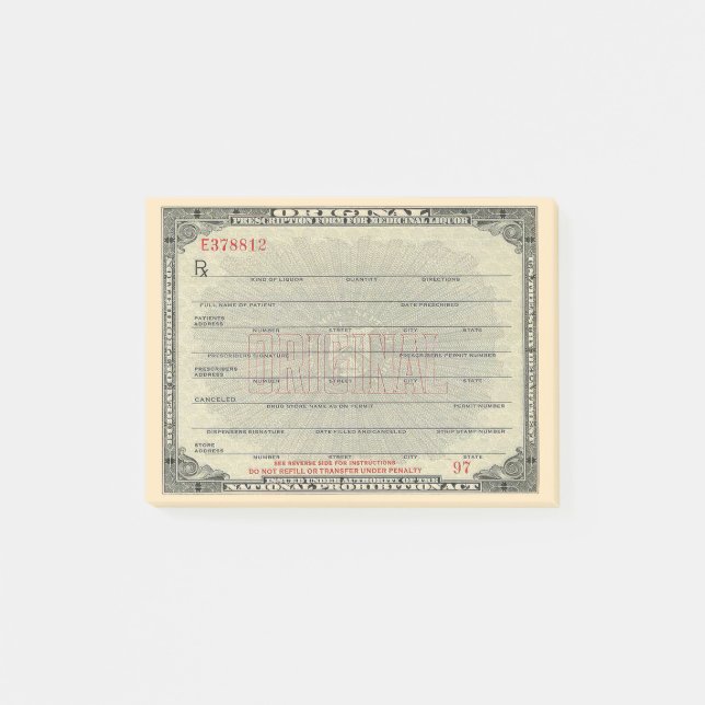 Vintages Verschreibungsformular Post-it Klebezettel (Vorderseite)