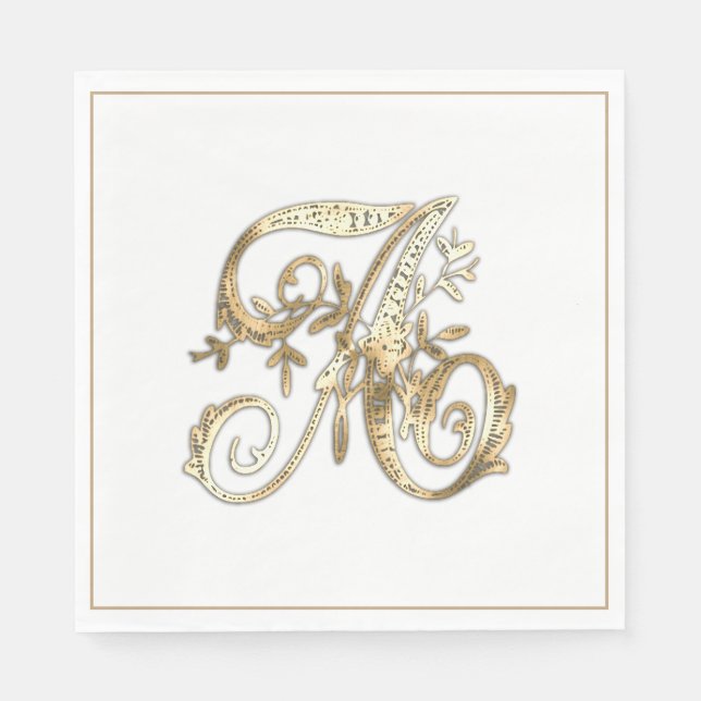 Vintages Verziertes Gold Monogramm A Serviette (Vorderseite)