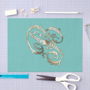 Vintages Verziertes Gold-Monogramm-B-Tissue-Papier Seidenpapier