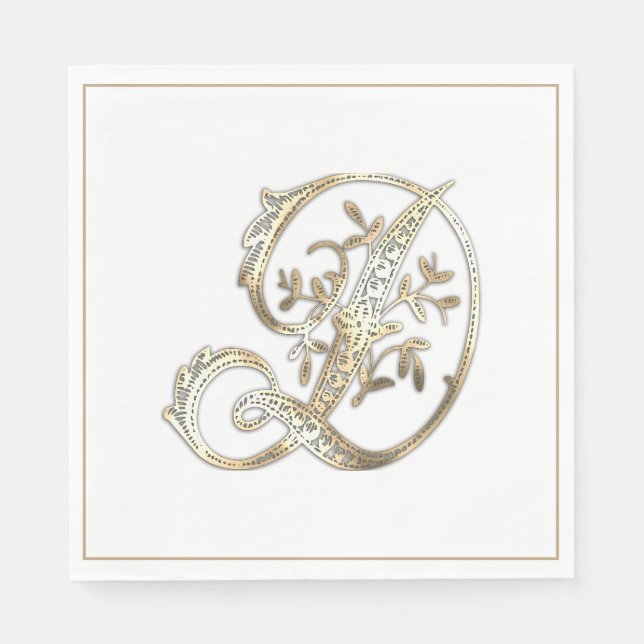 Vintages Verziertes Gold Monogramm D Serviette (Vorderseite)