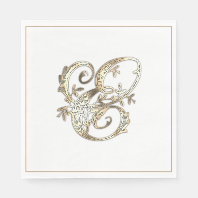 Vintages Verziertes Gold Monogramm E Serviette (Vorderseite)