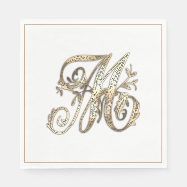 Vintages Verziertes Gold Monogramm m Serviette (Vorderseite)