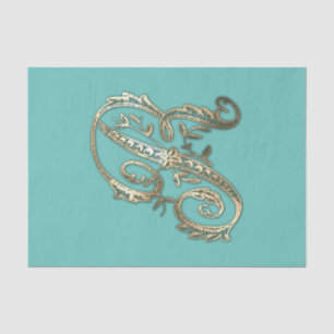 Vintages Verziertes Gold-Monogramm-R-Tissue-Papier Seidenpapier