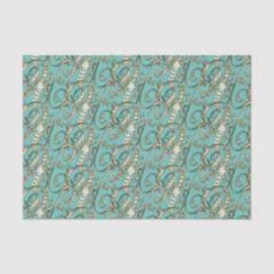 Vintages Verziertes Gold Monogramm U-Tissue Paper Seidenpapier