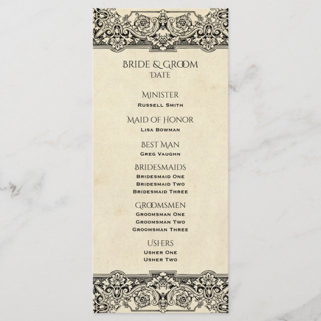 Vintages Verziertes Hochzeitsprogramm Programm (Vorderseite)