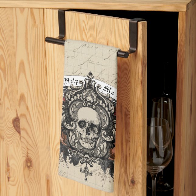 Vintages Verziertes Skull Halloween Küchentuch (Drittel gefaltet)