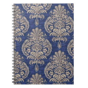 Vintages verziertes Textil-Muster in Blau Notizblock